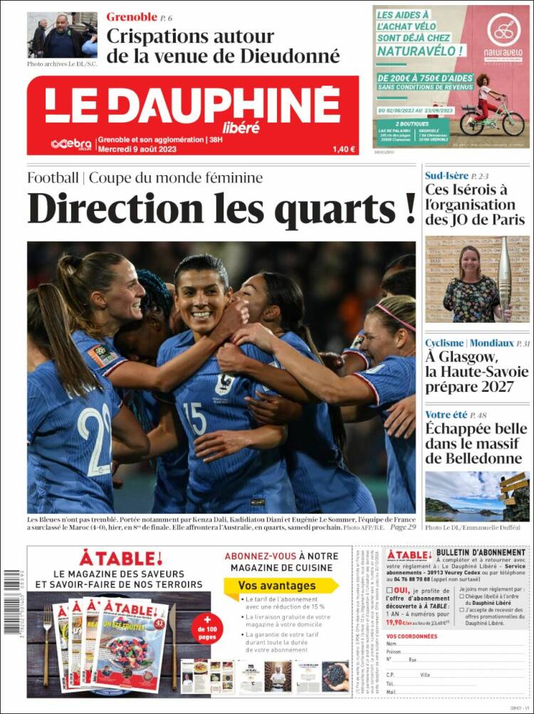 Portada de Le Dauphiné Libéré (Francia)