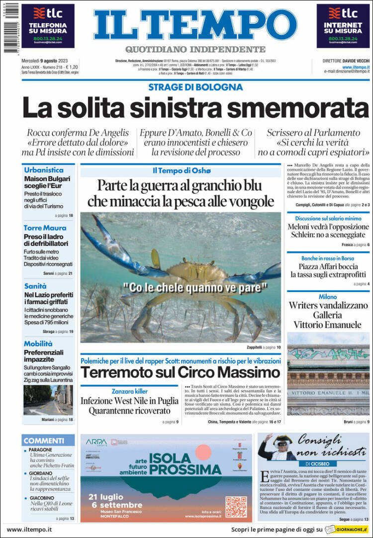 Portada de Il Tempo (Italia)