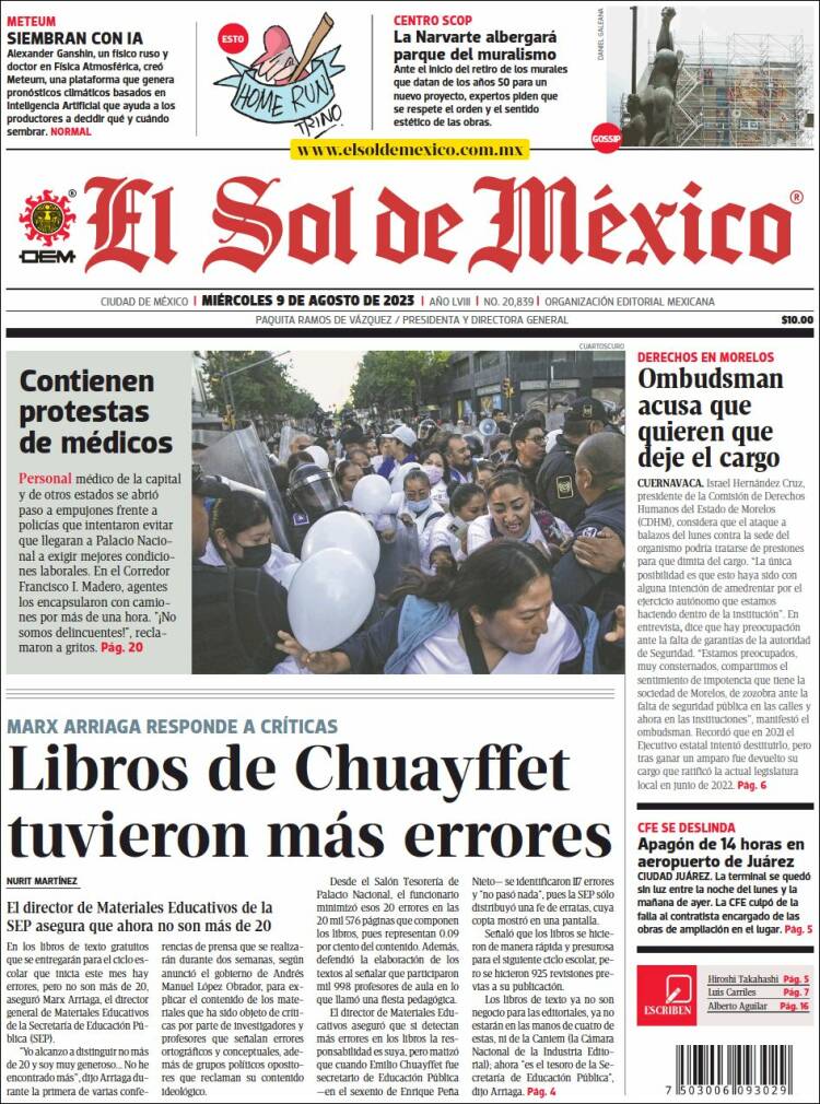 Portada de El Sol de México (México)