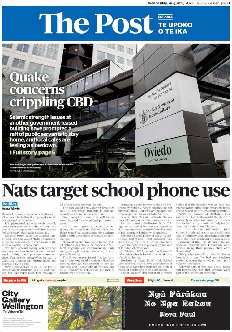 Portada de The Dominion Post (Nueva Zelanda)