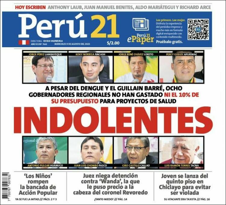 Portada de Perú 21 (Perú)