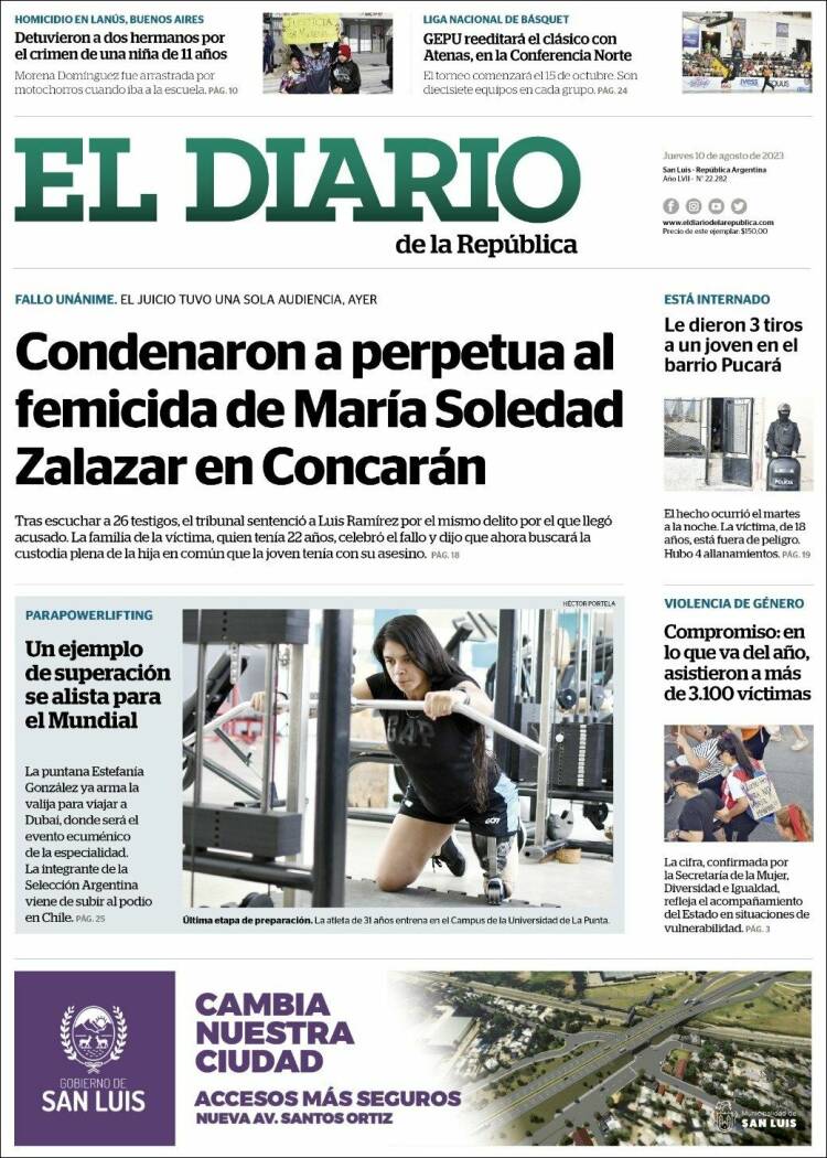 Portada de Diario de la República (Argentina)