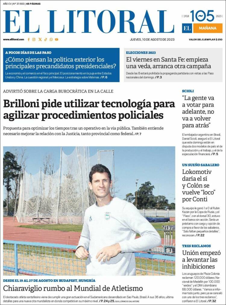 Portada de Diario El Litoral (Argentina)