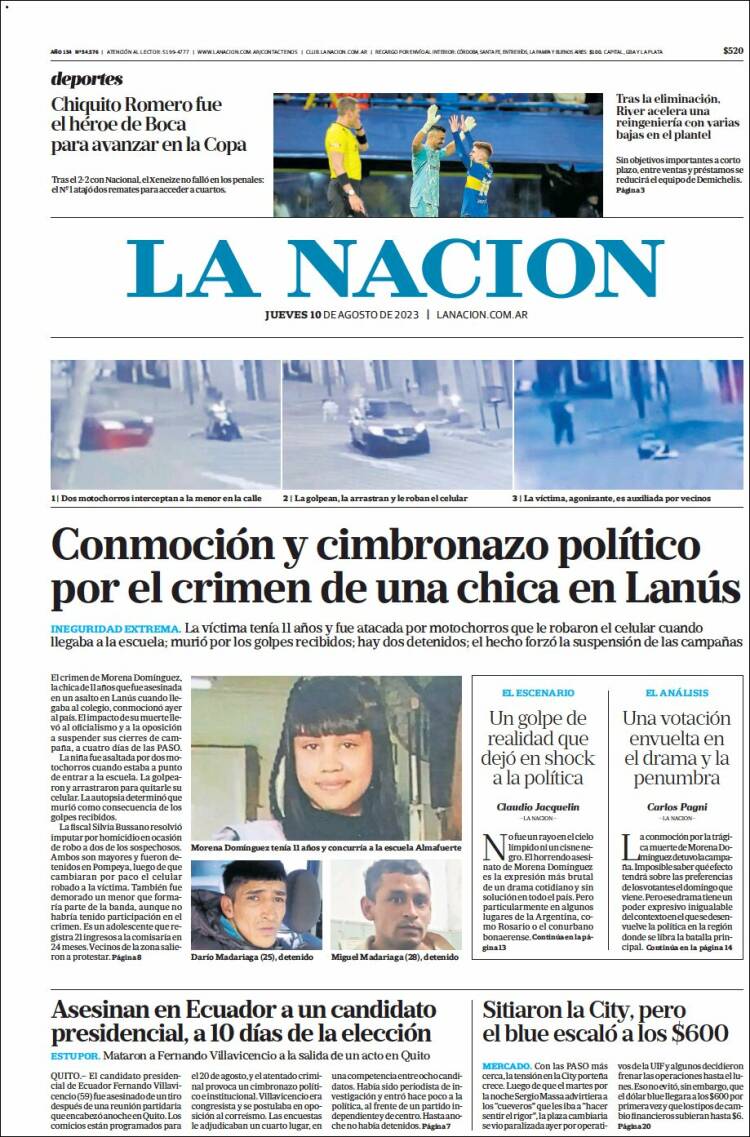 Portada de La Nación (Argentina)