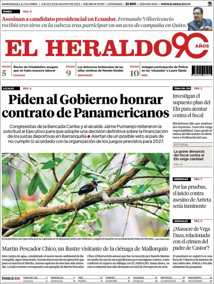 Portada de El Heraldo (Colombia)