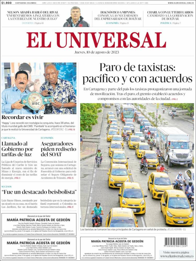 Portada de El Universal (Colombia)