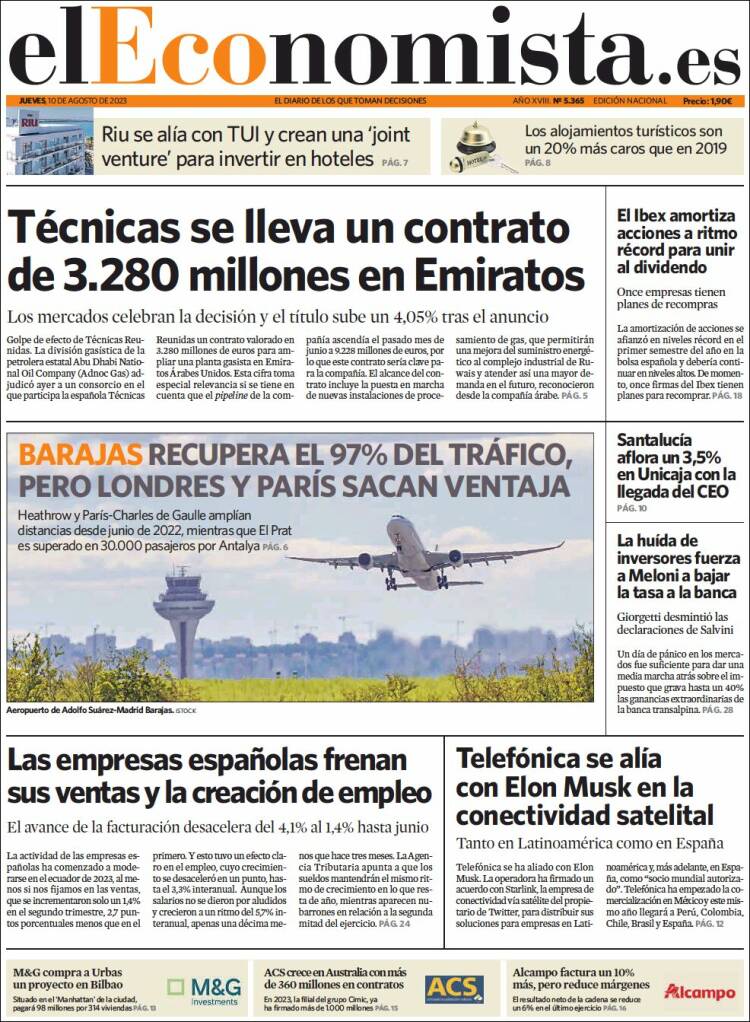 Portada de El Economista (España)