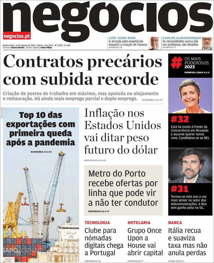 Portada de Jornal de Negócios (Portugal)