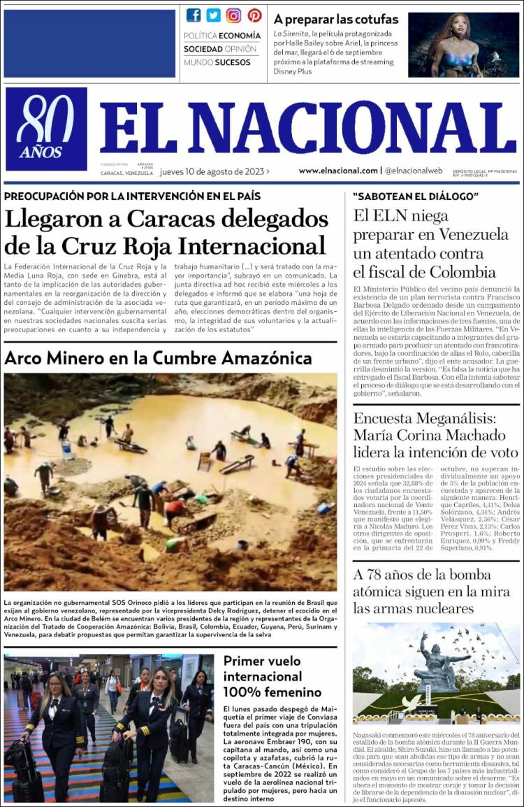 Portada de El Nacional (Venezuela)