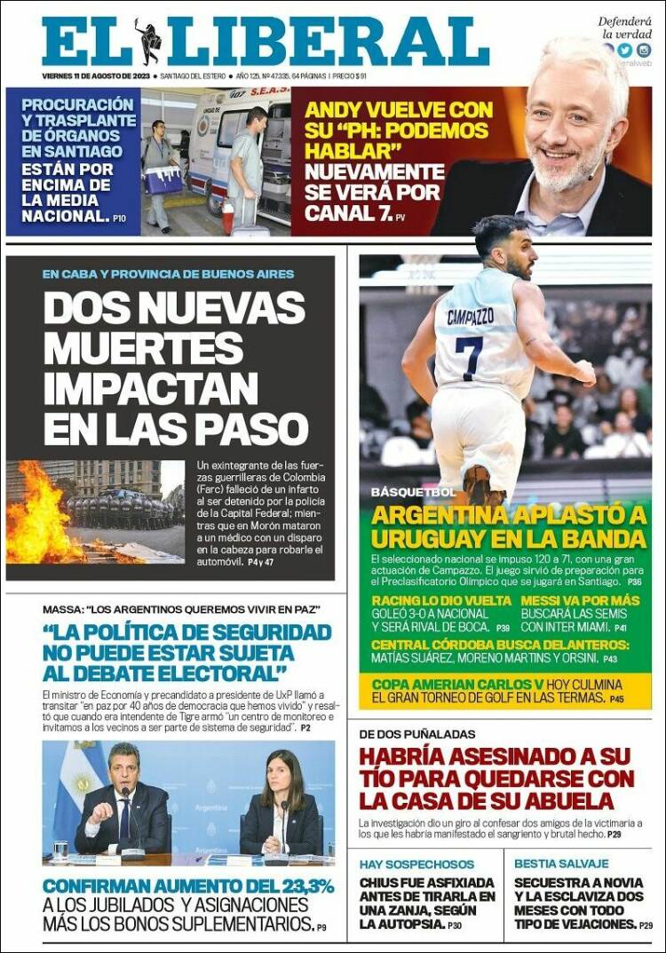 Portada de Diario El Liberal (Argentina)