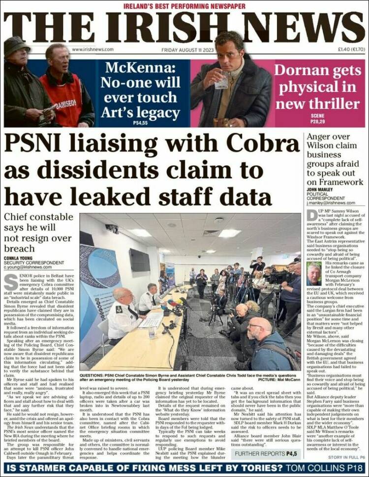 Portada de Irish News (Reino Unido)