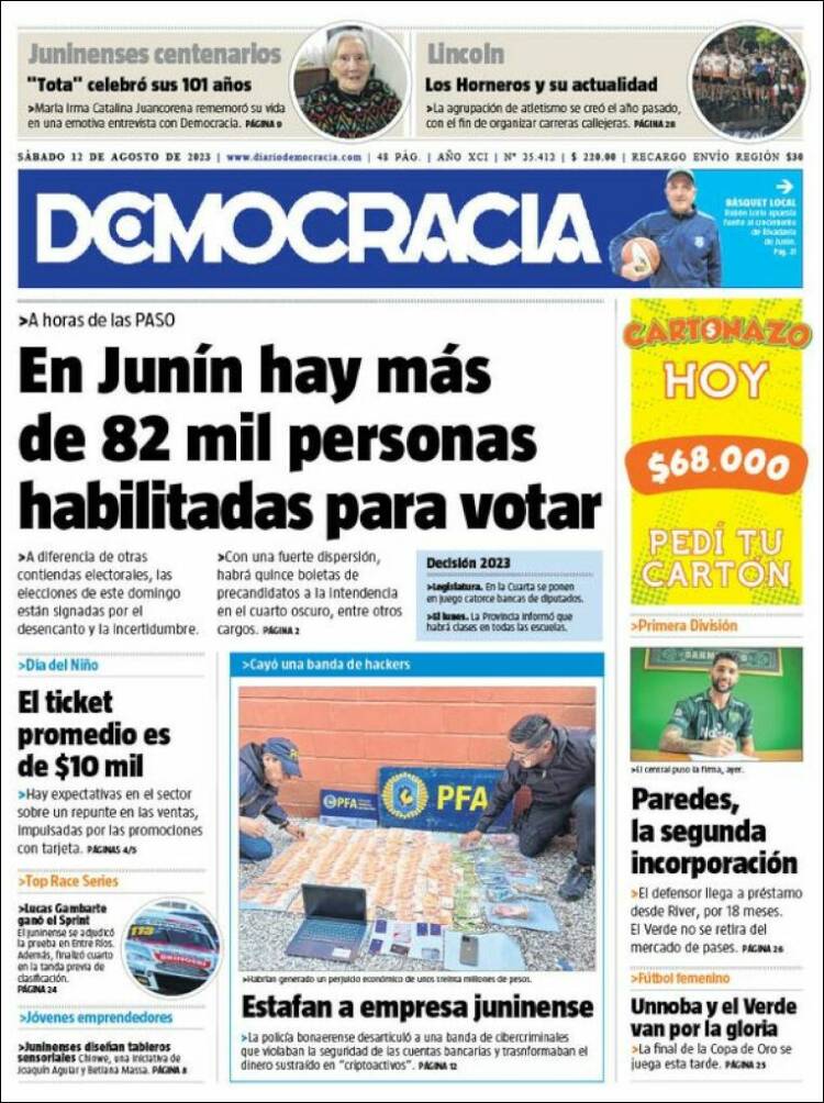 Portada de Diario Democracia (Argentina)