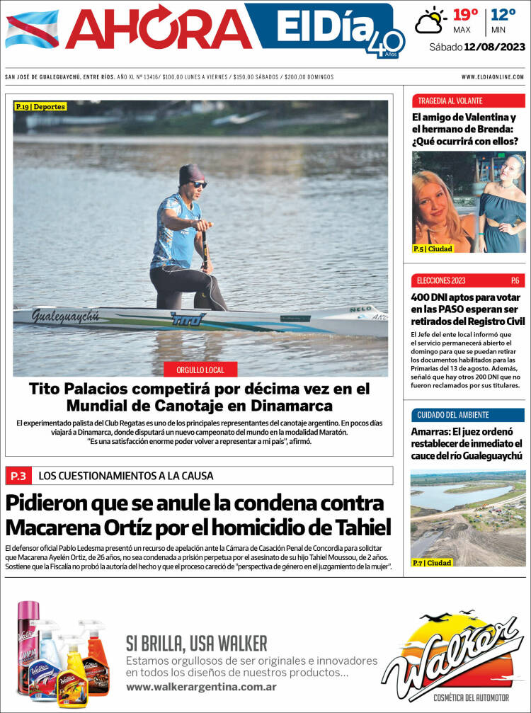 Portada de El Día de Gualeguaychú (Argentina)