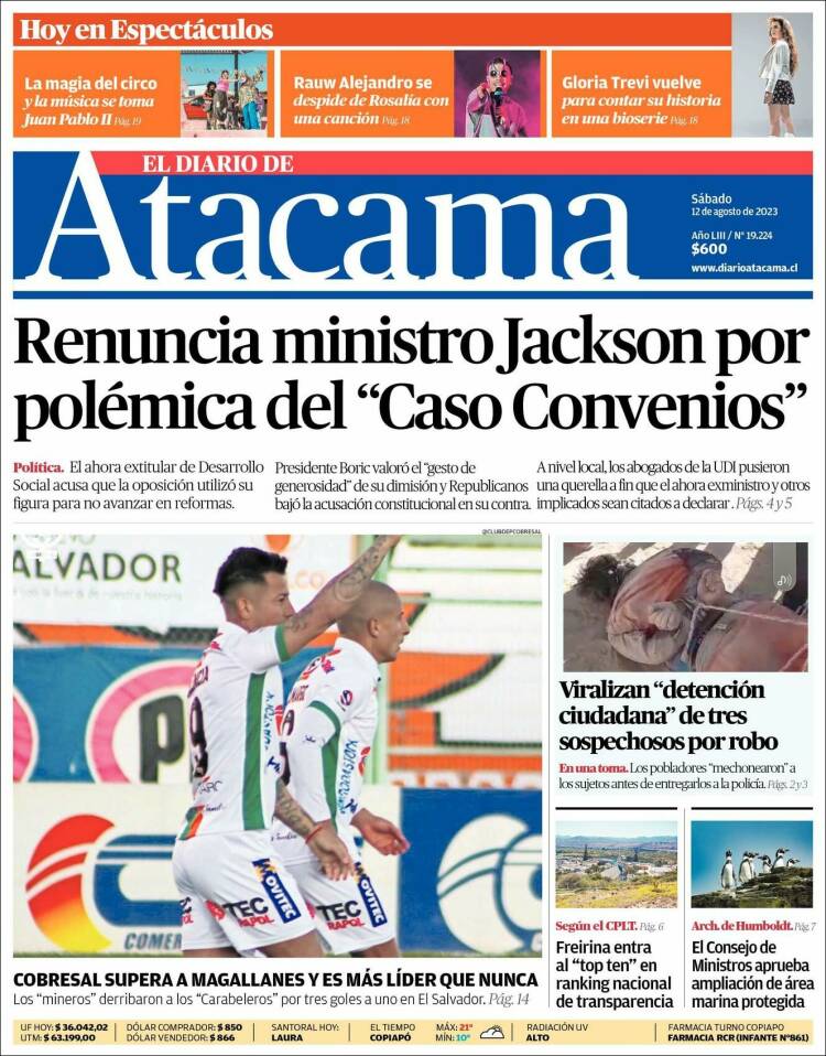 Portada de Diario de Atacama (Chile)