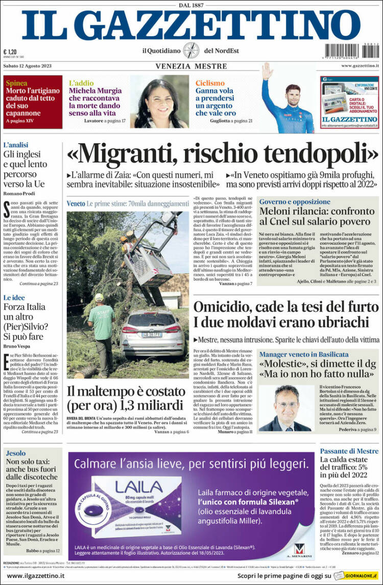 Portada de Il Gazzettino (Italia)