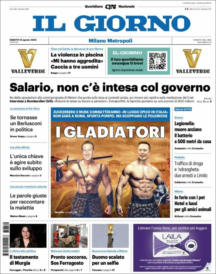 Portada de Il Giorno (Italia)