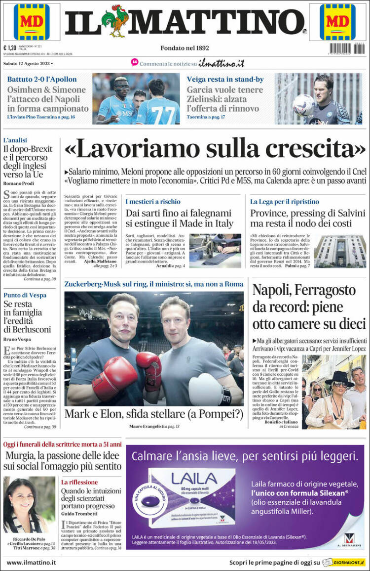 Portada de Il Mattino (Italia)