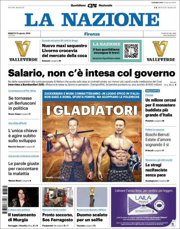 Portada de La Nazione (Italia)