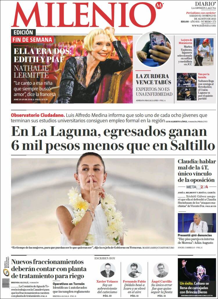 Portada de Milenio - Laguna (México)