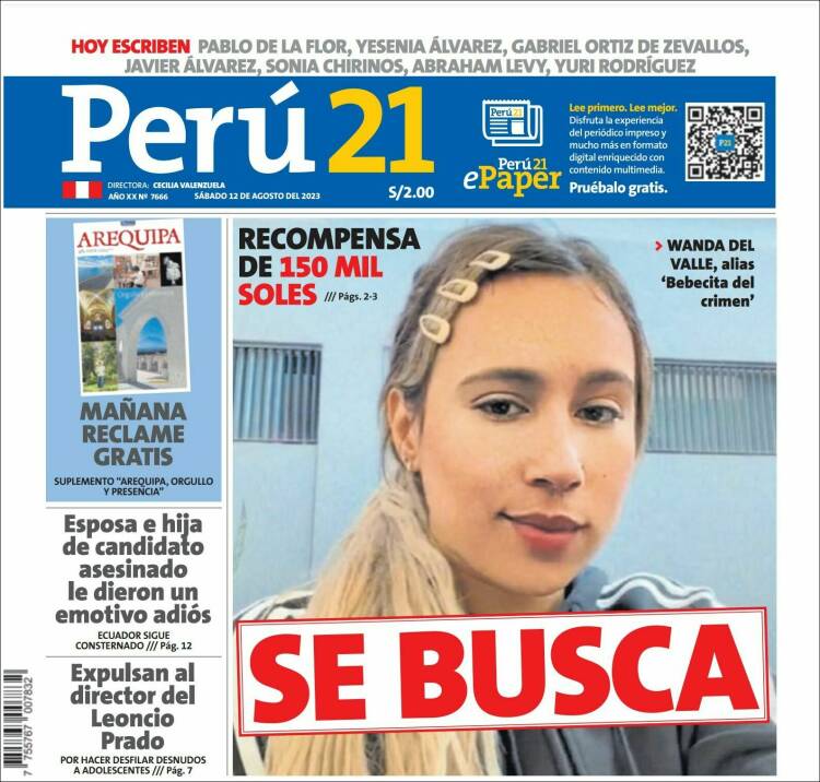 Portada de Perú 21 (Perú)