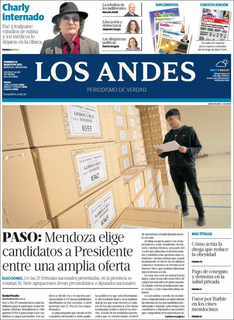 Portada de Los Andes - Mendoza (Argentina)