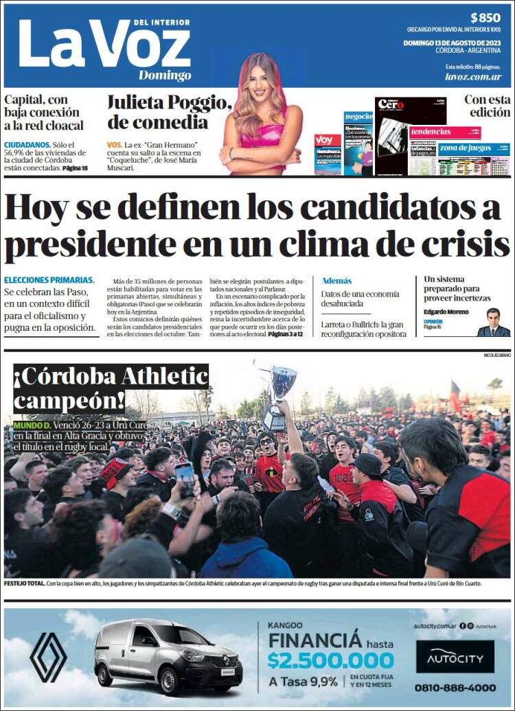 Portada de La Voz del Interior (Argentina)