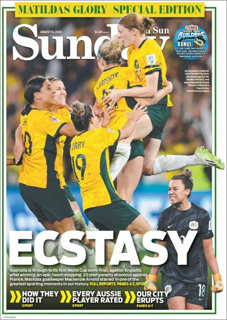 Portada de Herald Sun (Australia)