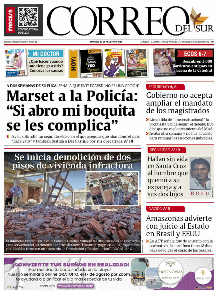 Portada de Correo Sur (Bolivia)