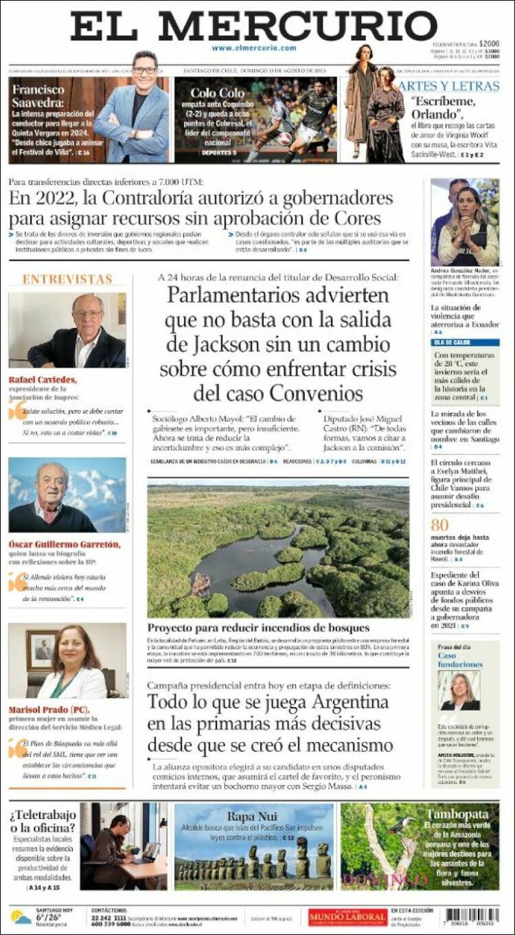 Portada de El Mercurio (Chile)