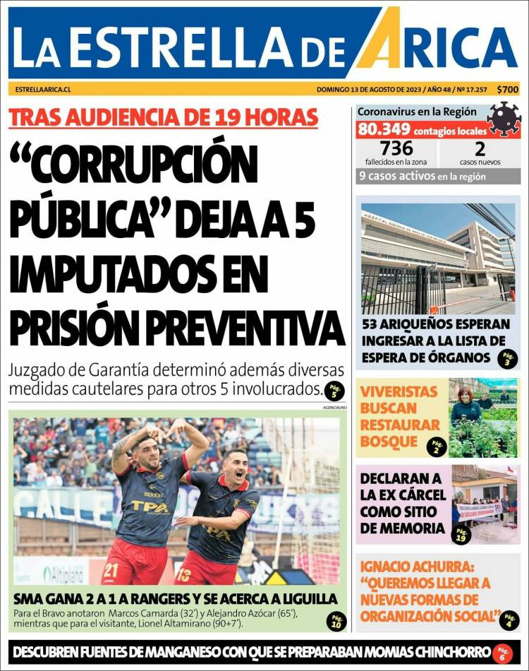 Portada de La Estrella de Arica (Chile)