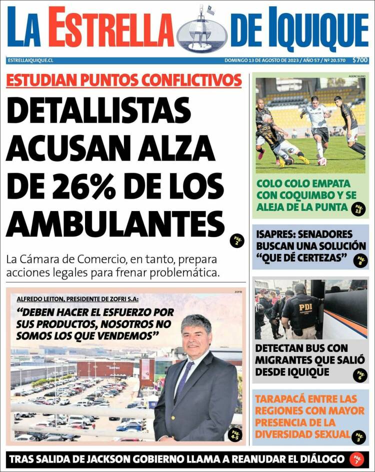 Portada de La Estrella de Iquique (Chile)