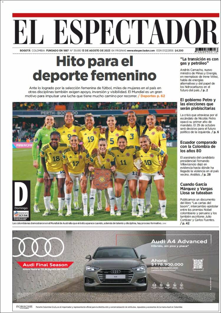 Portada de El Espectador (Colombia)