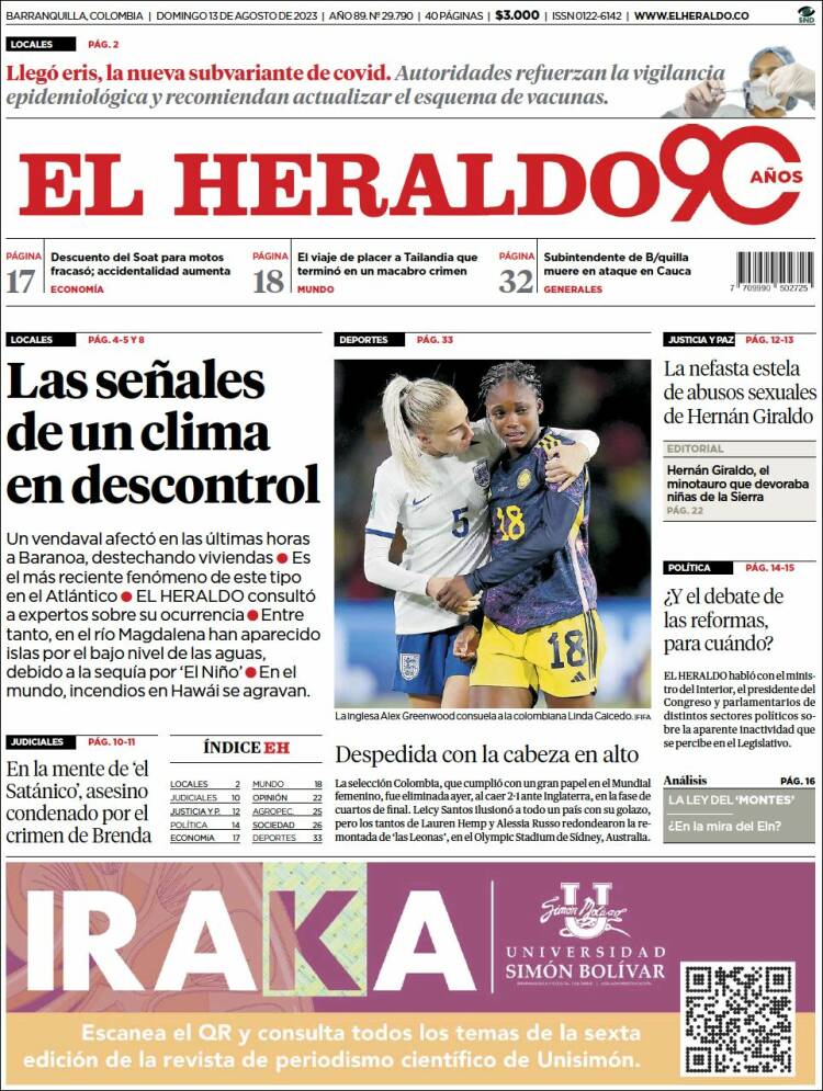 Portada de El Heraldo (Colombia)