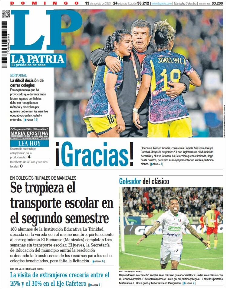 Portada de La Patria (Colombia)