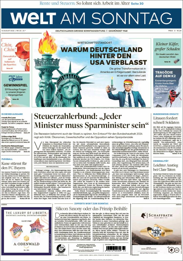 Portada de Die Welt (Alemania)