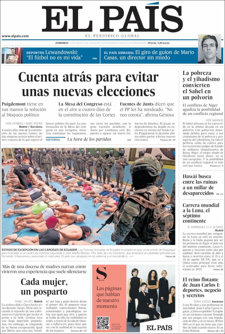 Portada de El País (España)