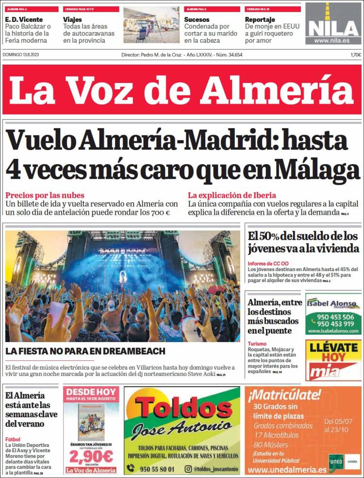 Portada de La Voz de Almería (España)