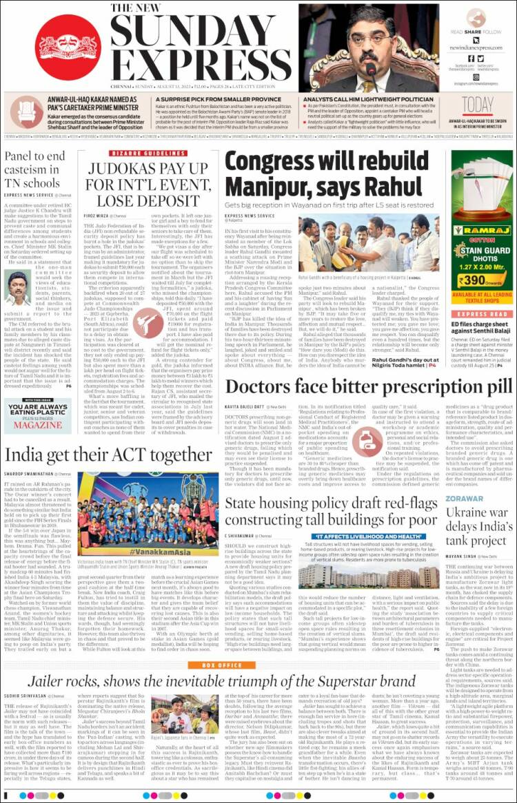 Portada de New Indian Express (India)