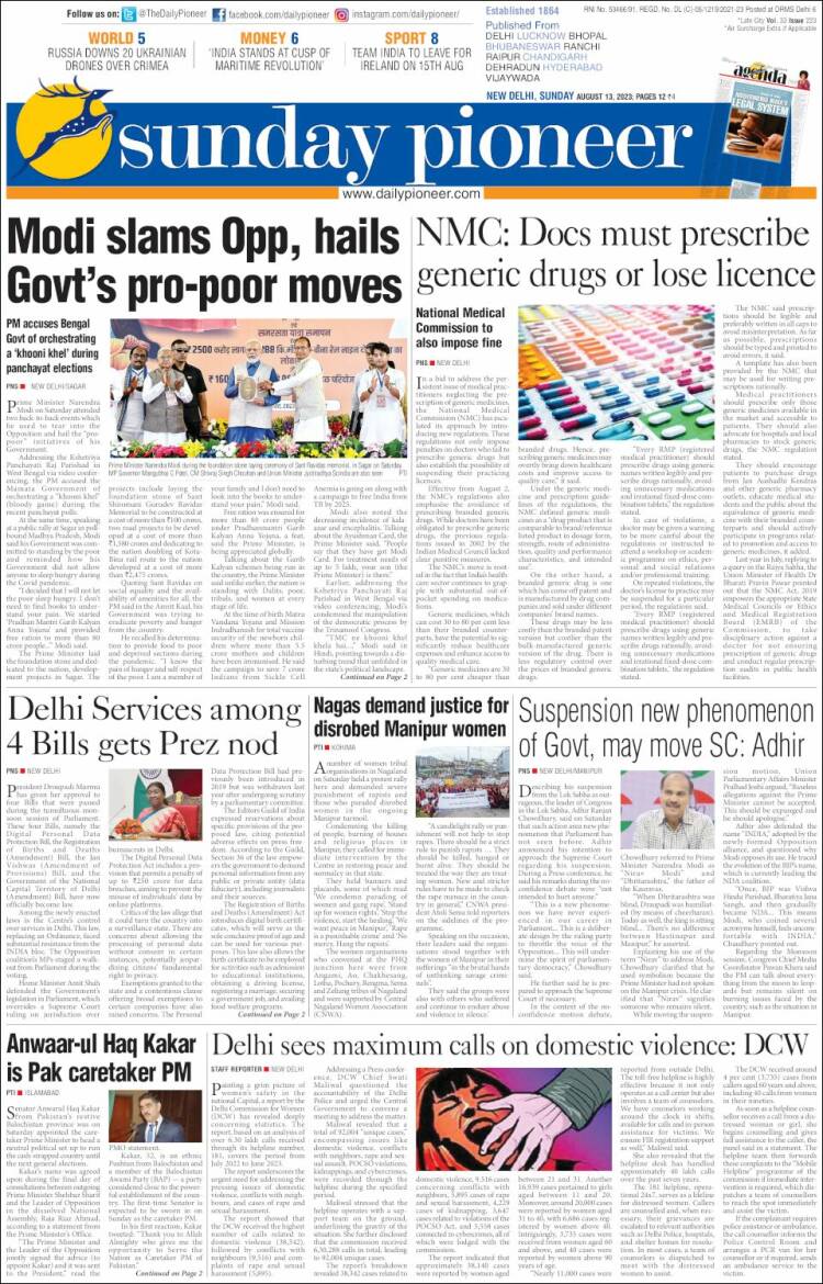 Portada de The Pioneer (India)