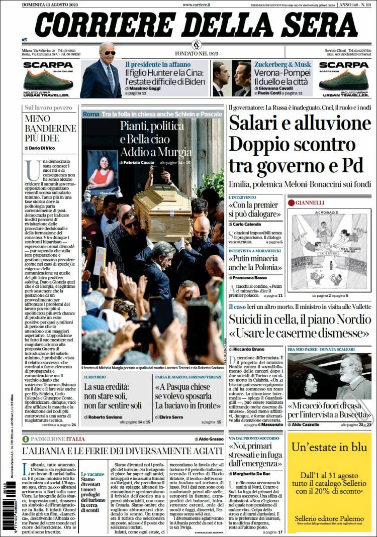 Portada de Corriere della Sera (Italia)