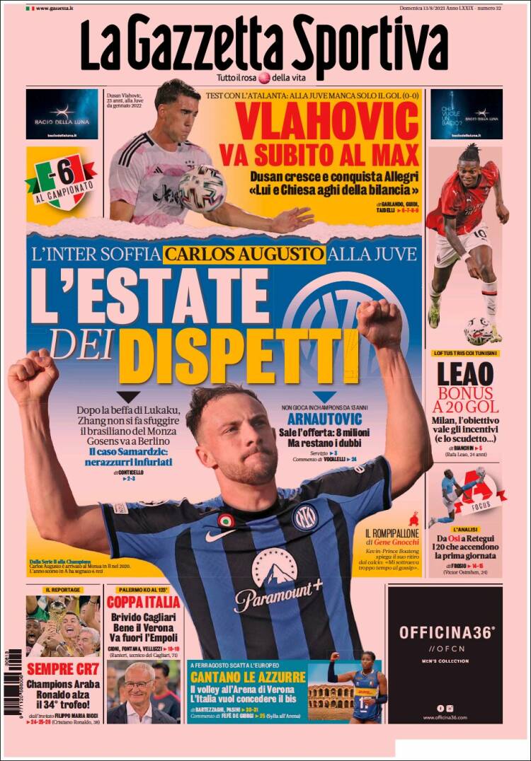 Portada de La Gazzetta dello Sport (Italia)