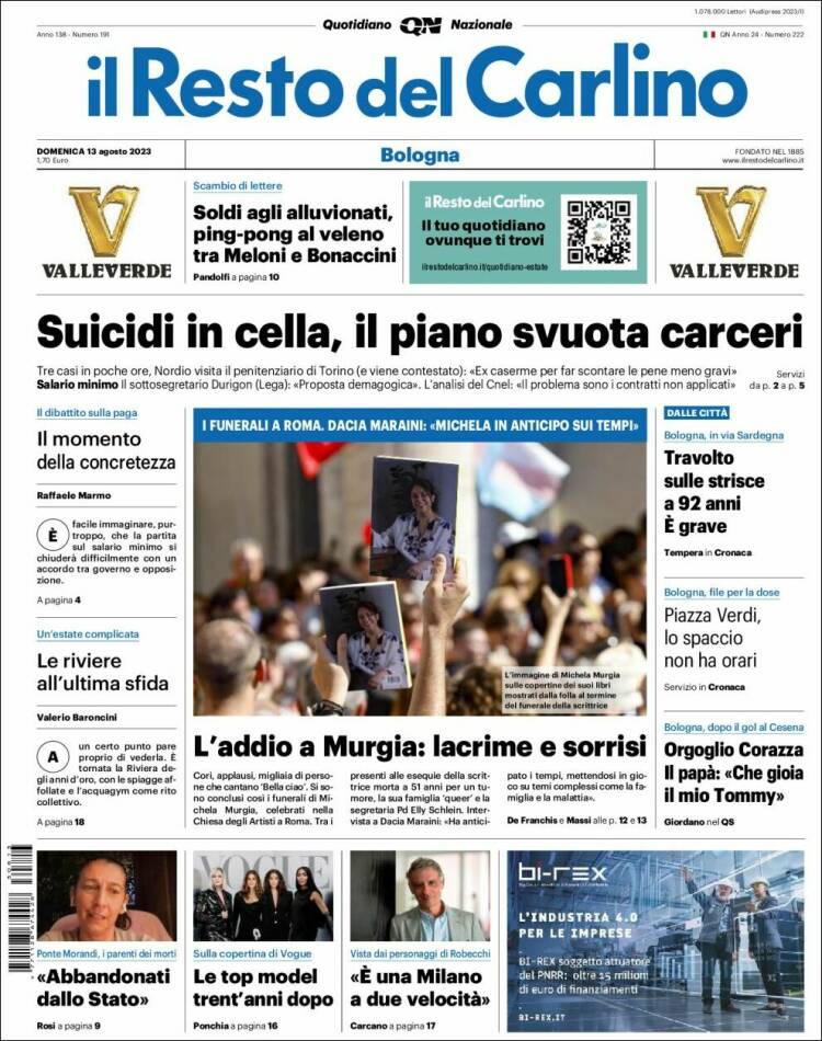 Portada de Il Resto del Carlino (Italia)