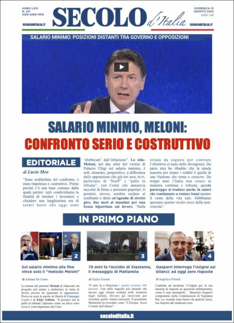 Portada de Secolo d'Italia (Italia)