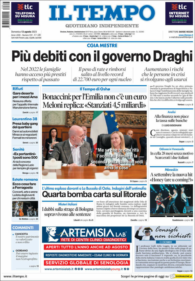 Portada de Il Tempo (Italia)