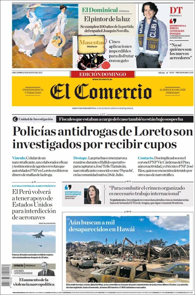 Portada de El Comercio (Per&uacute;)