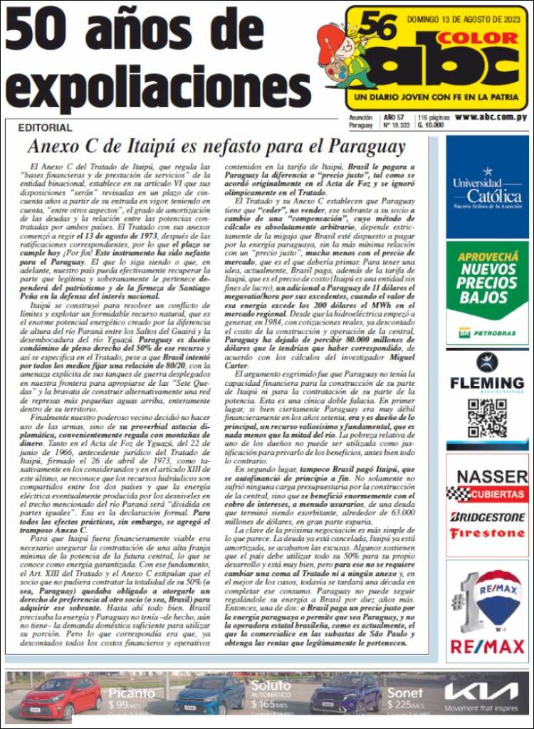 Portada de ABC Color (Paraguay)