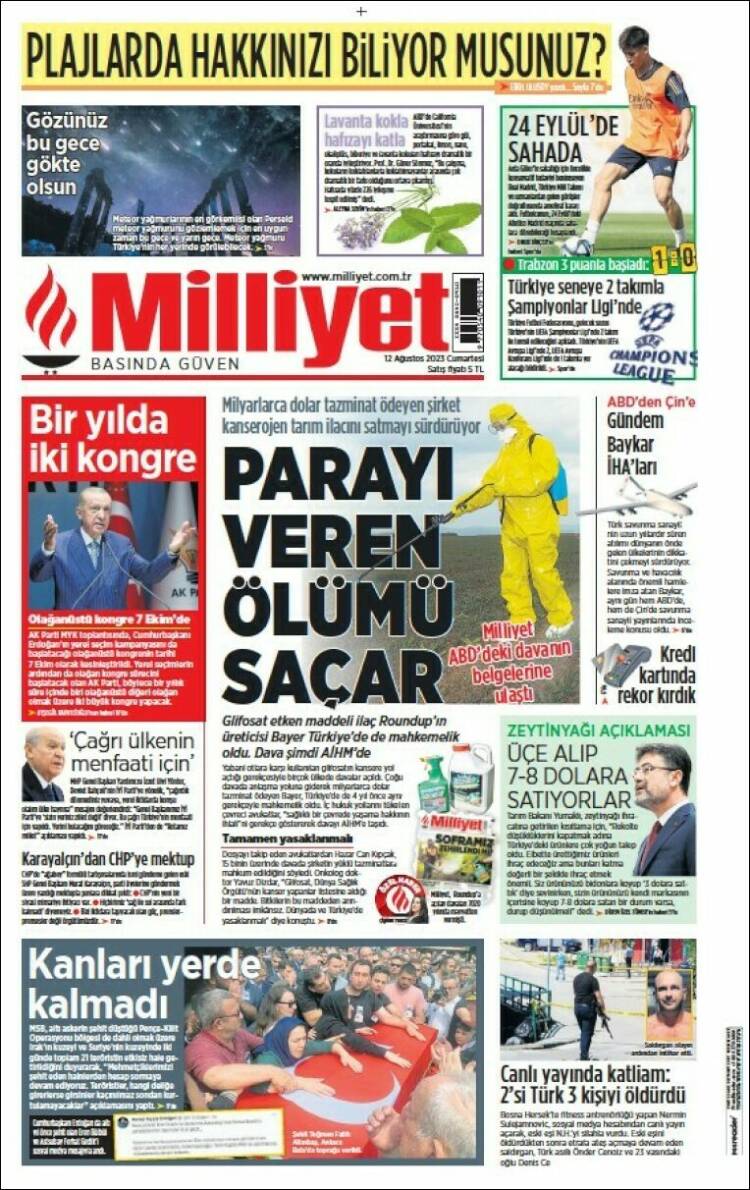 Portada de Milliyet (Turqu&iacute;a)