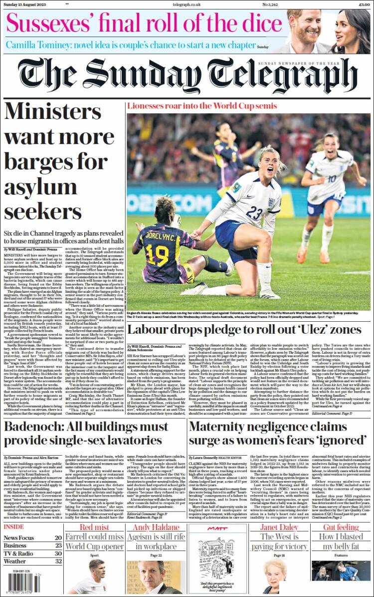 Portada de Daily Telegraph (Reino Unido)