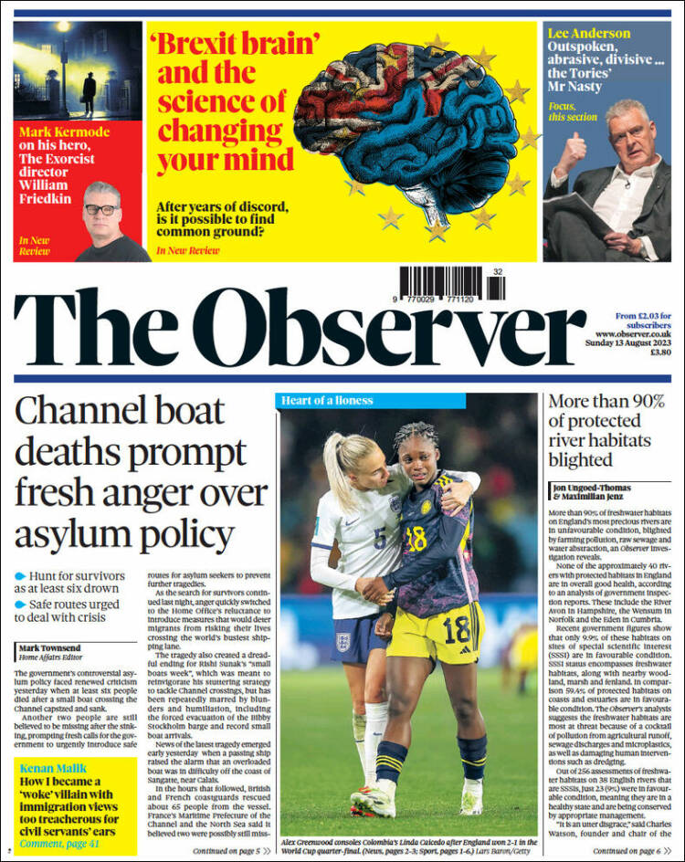 Portada de The Observer (Reino Unido)