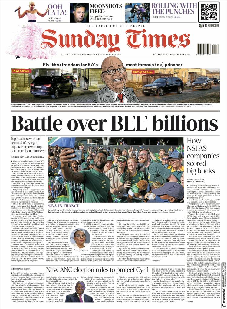 Portada de The Times (Sud&aacute;frica)